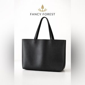 Fancy Forest Black Tote Bag Minimalist Structured Shoulder Work Everyday